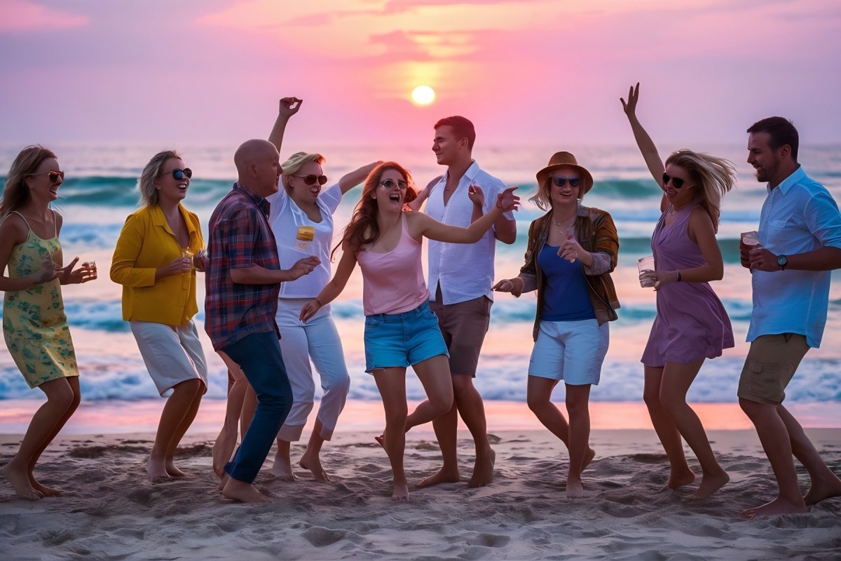 grupo de amigos en un atardecer de Punta cana