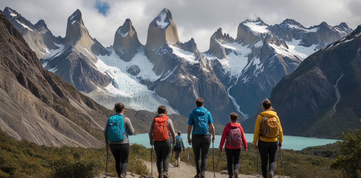 grupo de solteros observando montañas de Calafate