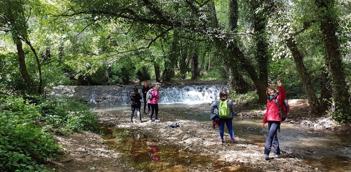 Grupo de Solteros Viajeros haciendo senderismo por la ruta de ese día, disfrutando de la naturaleza
