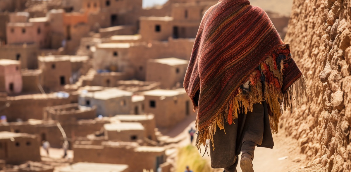 Mujer jordana caminando por el pueblo