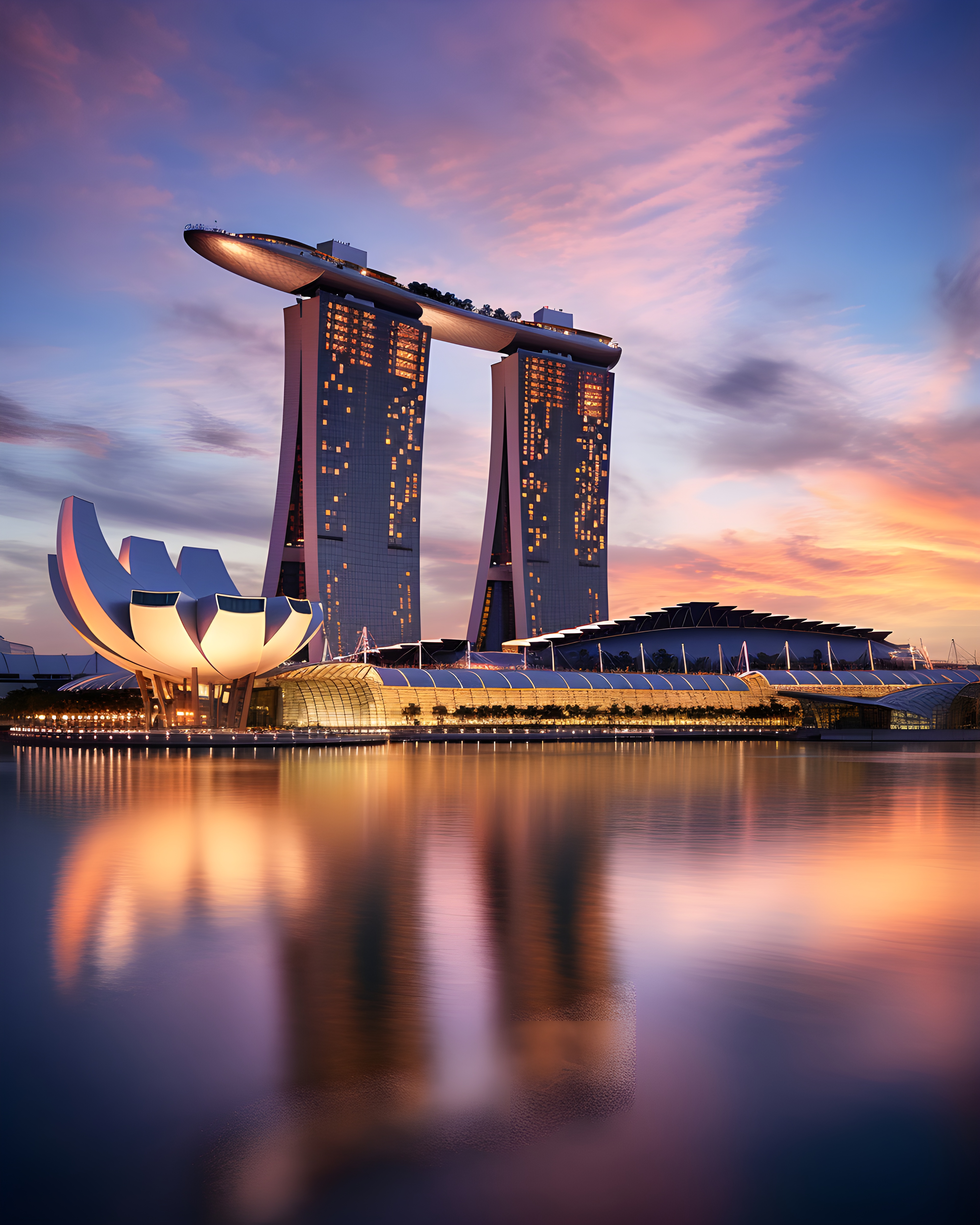 Ciudad de Singapur con los rascacielos iluminados