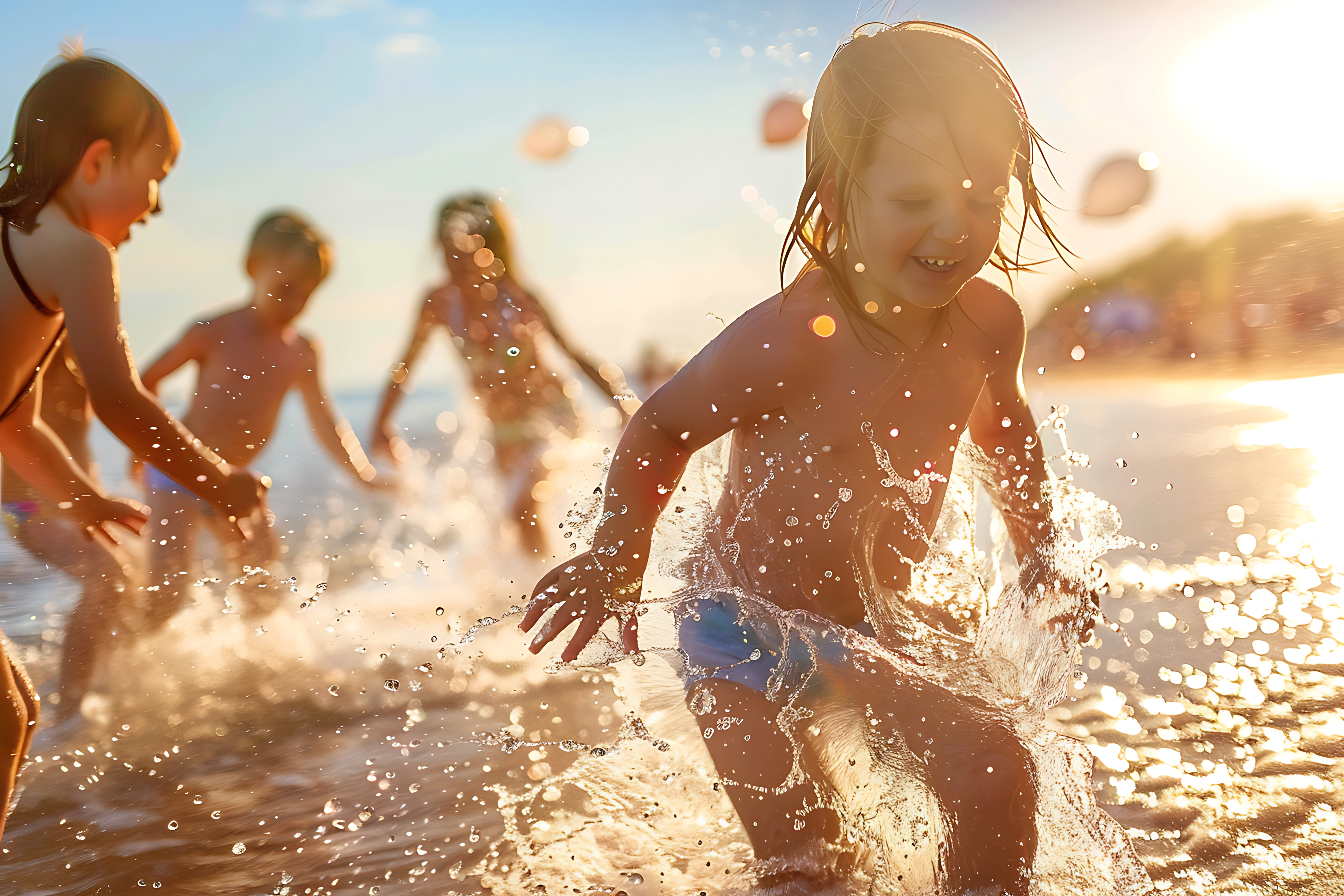 Niños jugando en la playa