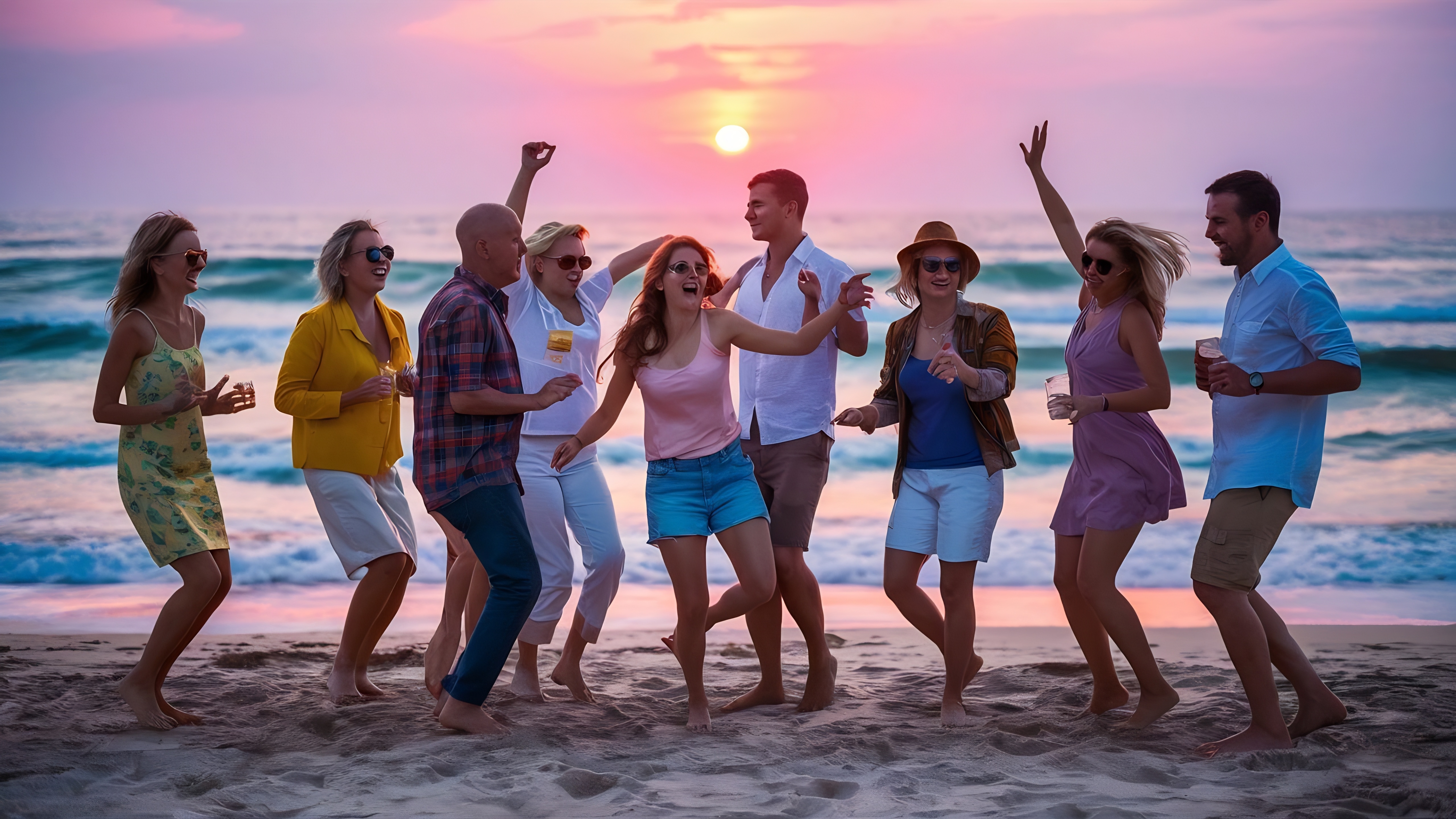 grupo de amigos en un atardecer de Punta cana