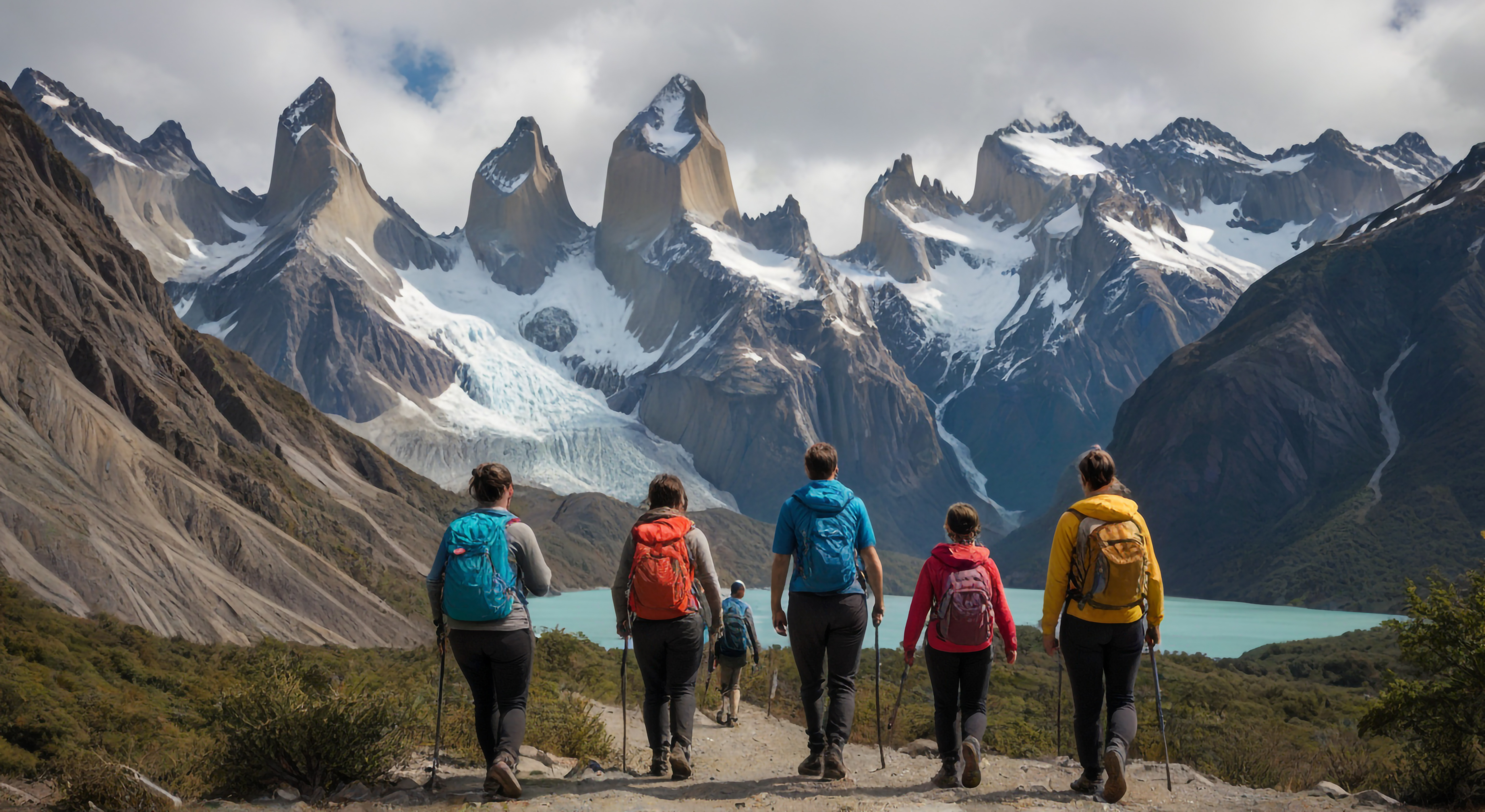 grupo de solteros observando montañas de Calafate