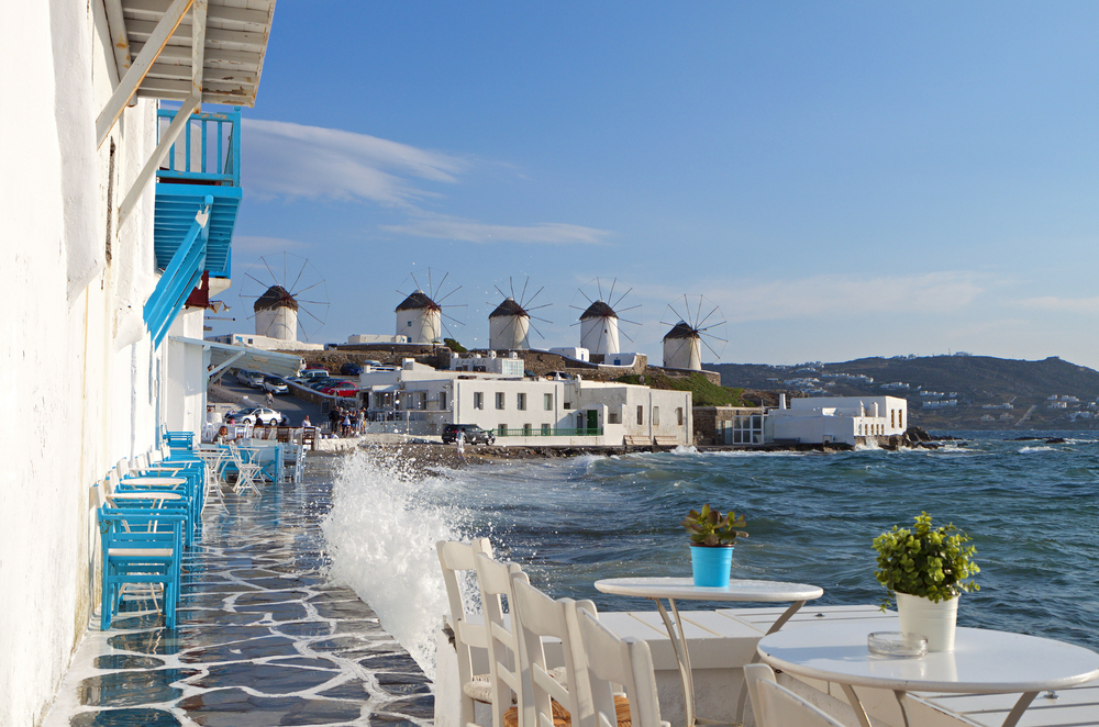 Vista a pie de playa de Mykonos