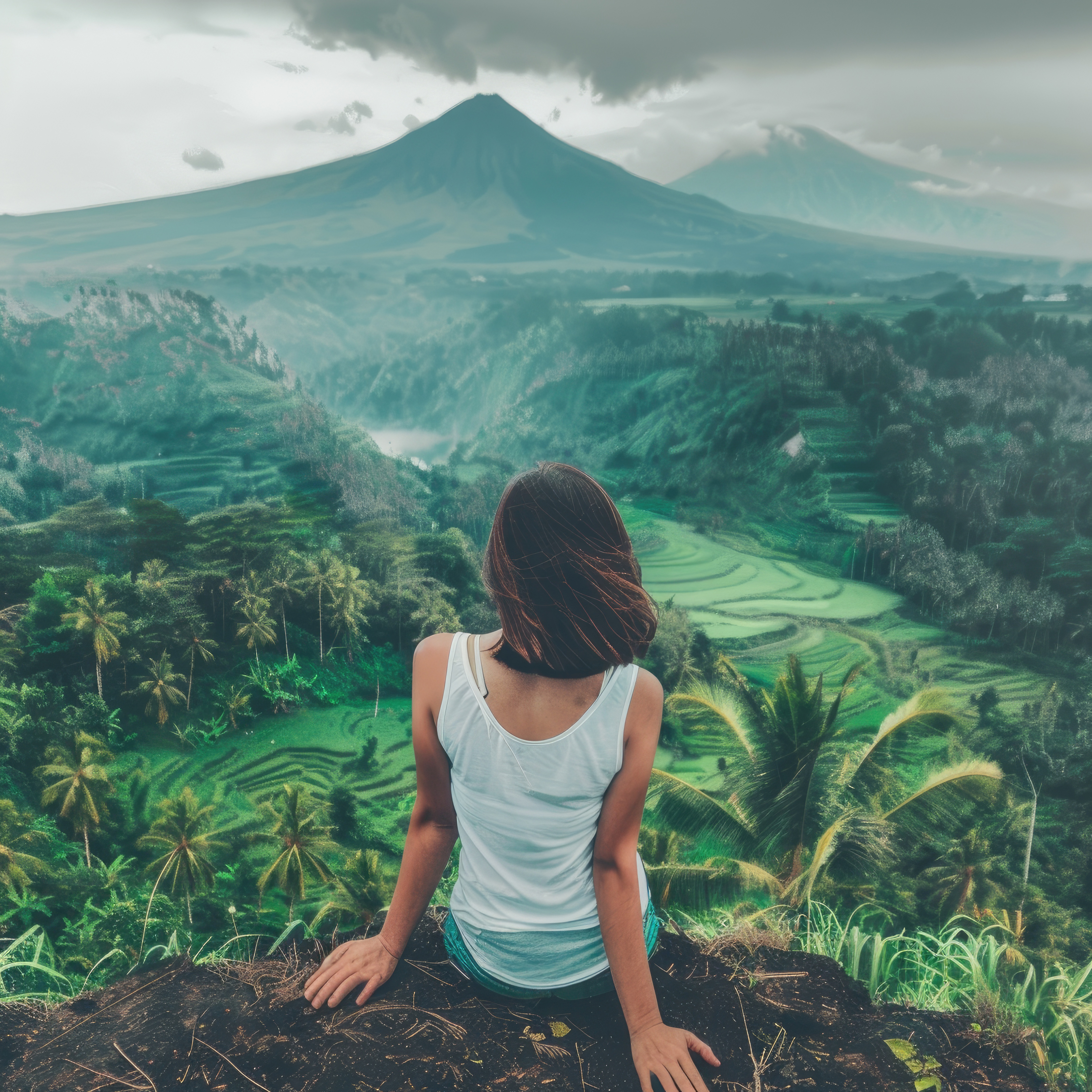 chica singles con vistas a las montañas de Bali