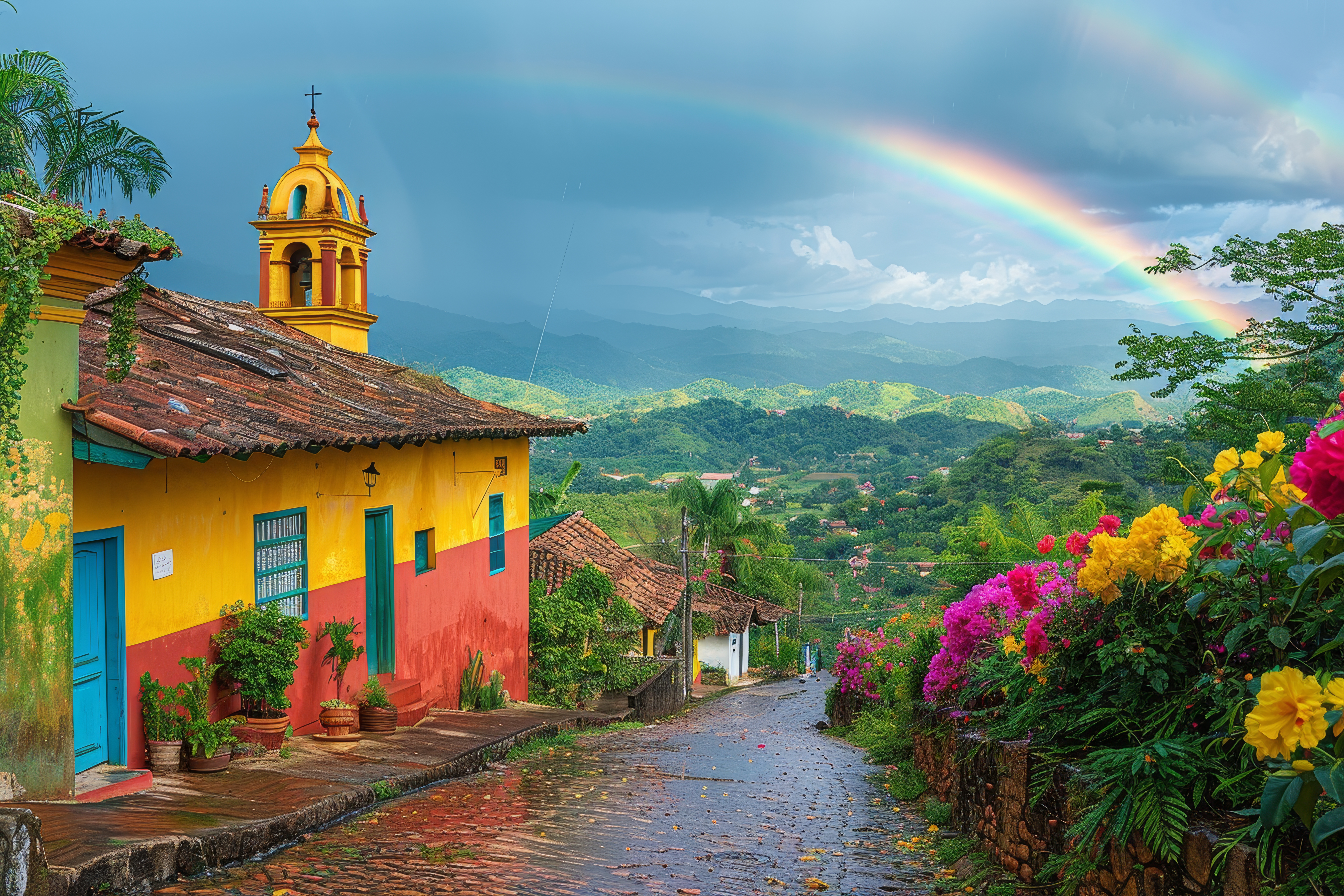 Un hermoso arcoiris en la naturaleza de un pueblo de Guatemala
