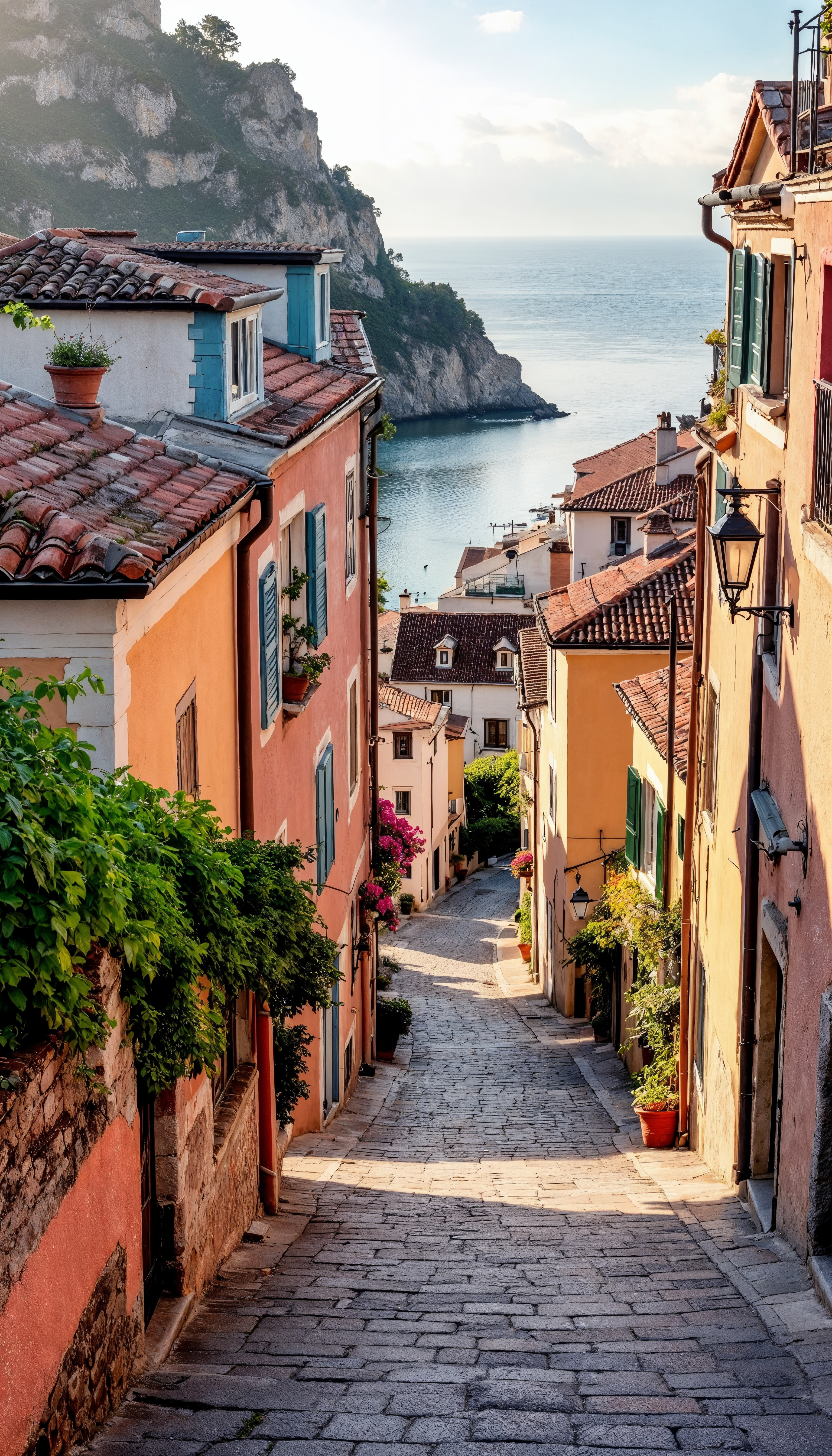 vista trasera de muejres caminando por las calles de Liguria