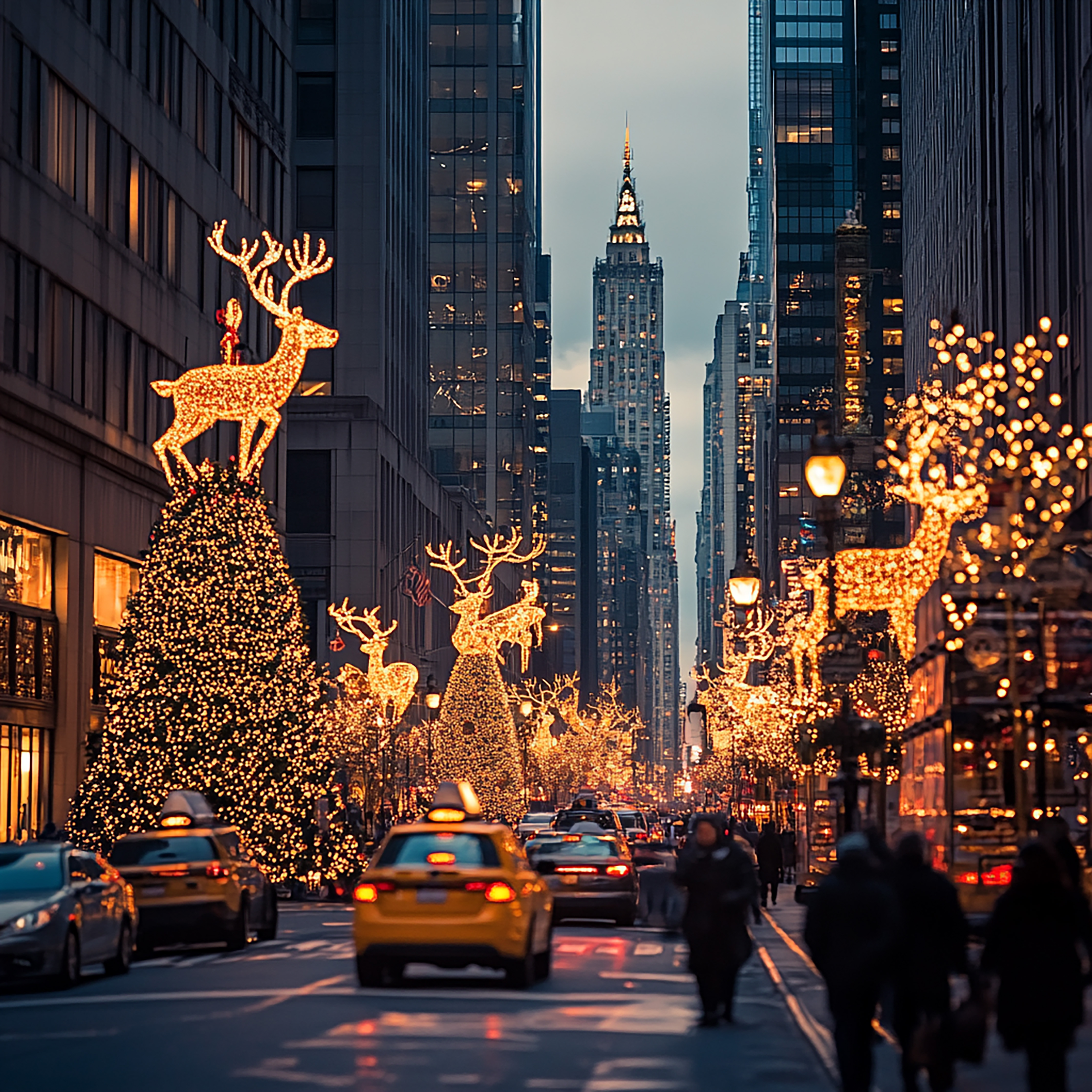 Calle iluminada en la ciudad de Nueva York