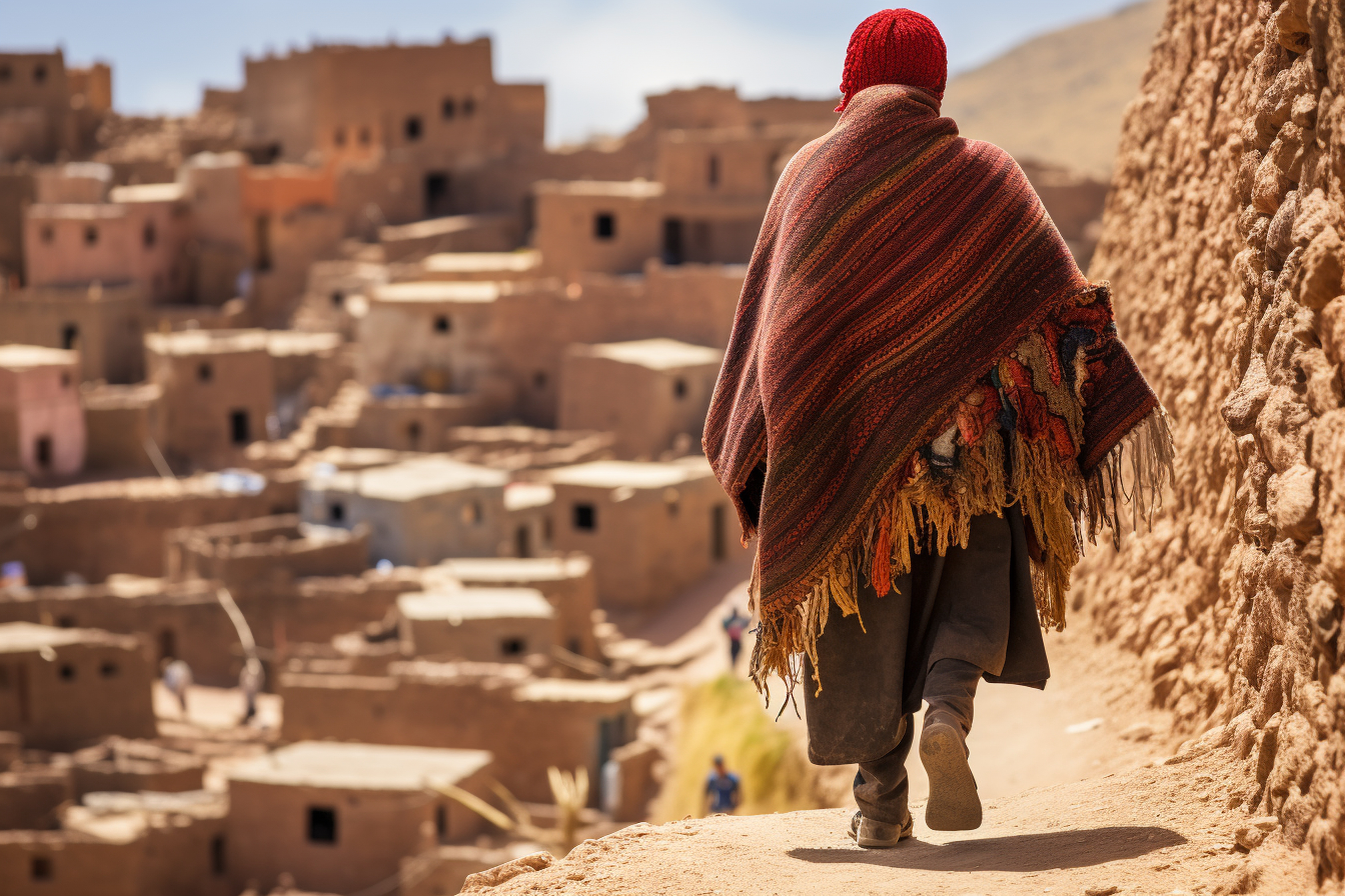 Mujer jordana caminando por el pueblo